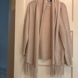 Kokun  fringed beige‎  wool  and cashmere blend cardigan sweater size large